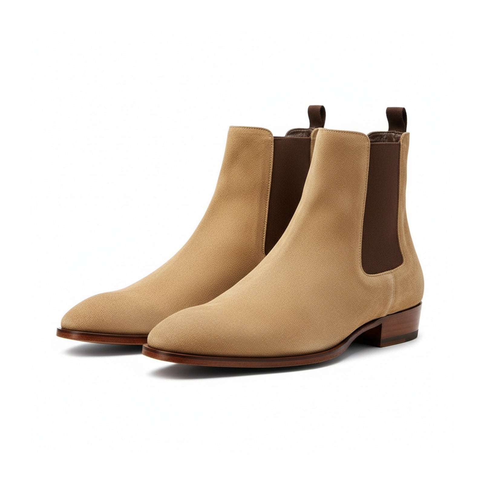 three-quarter-view - Men's Beige Suede Chelsea Ankle Boots