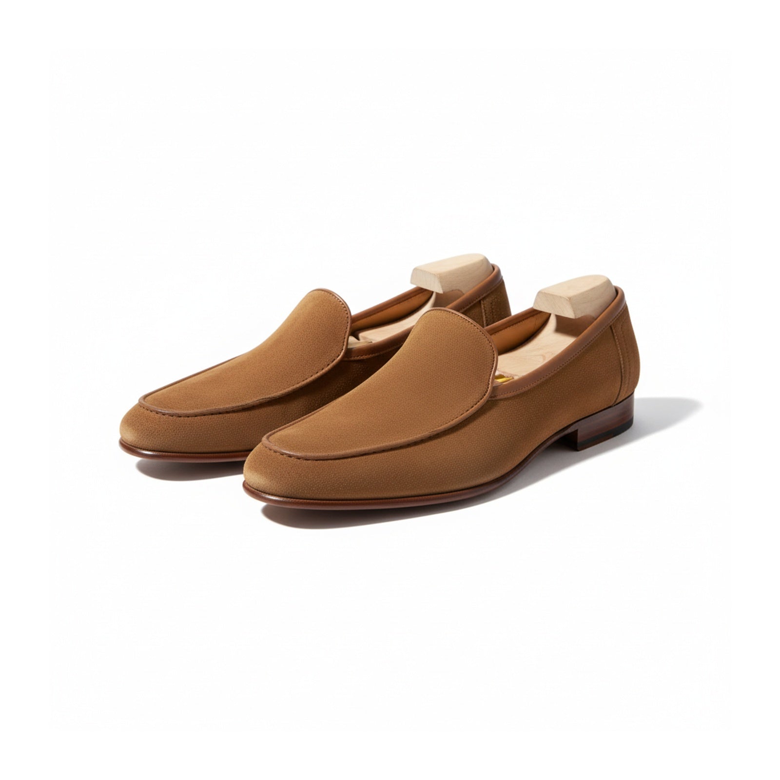 three-quarter-view - Men's Beige Suede Slip-On Moccasins