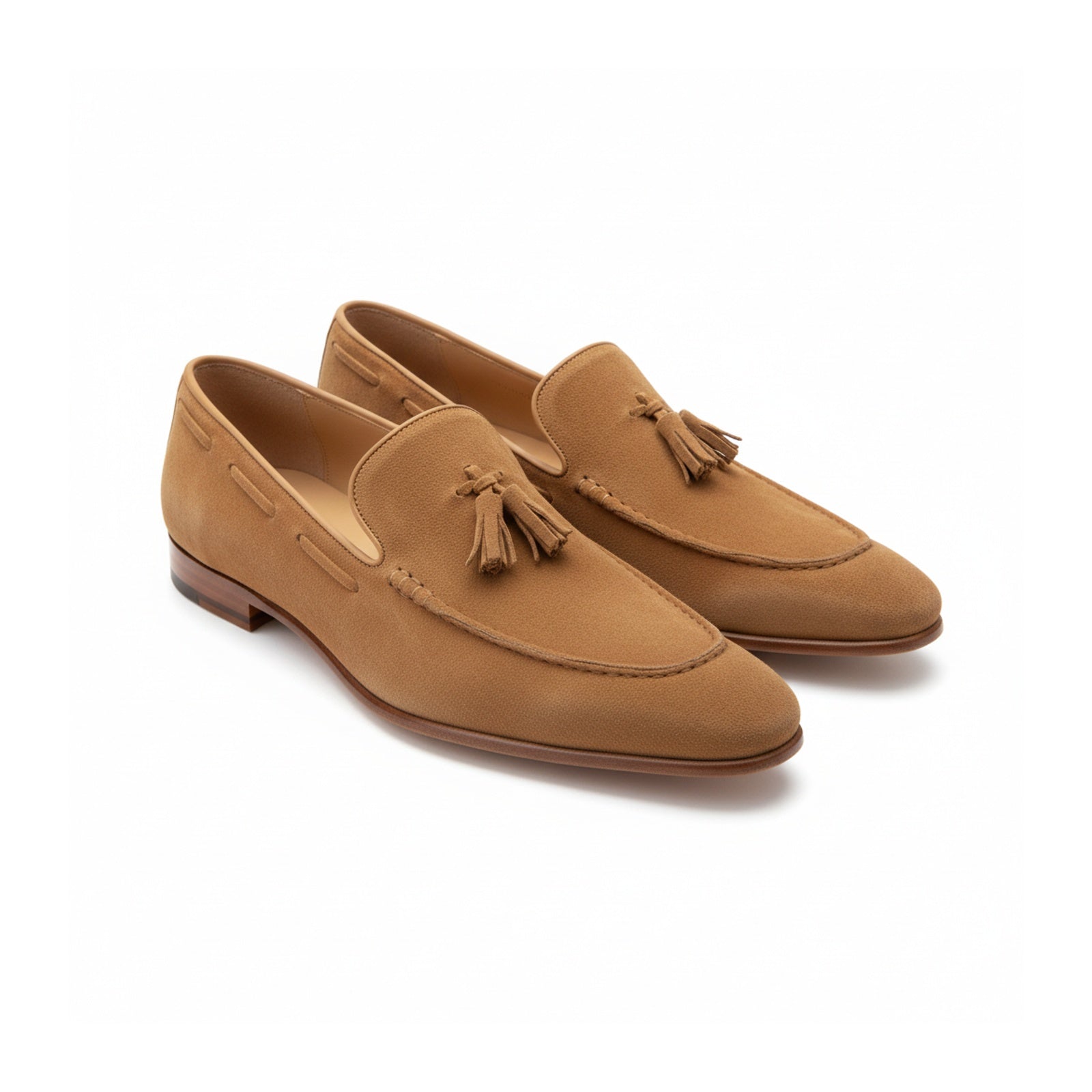 three-quarter-view - Men's Beige Suede Tassel Loafers
