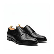 three-quarter-view - Men's Black Alligator Leather Oxford Shoes
