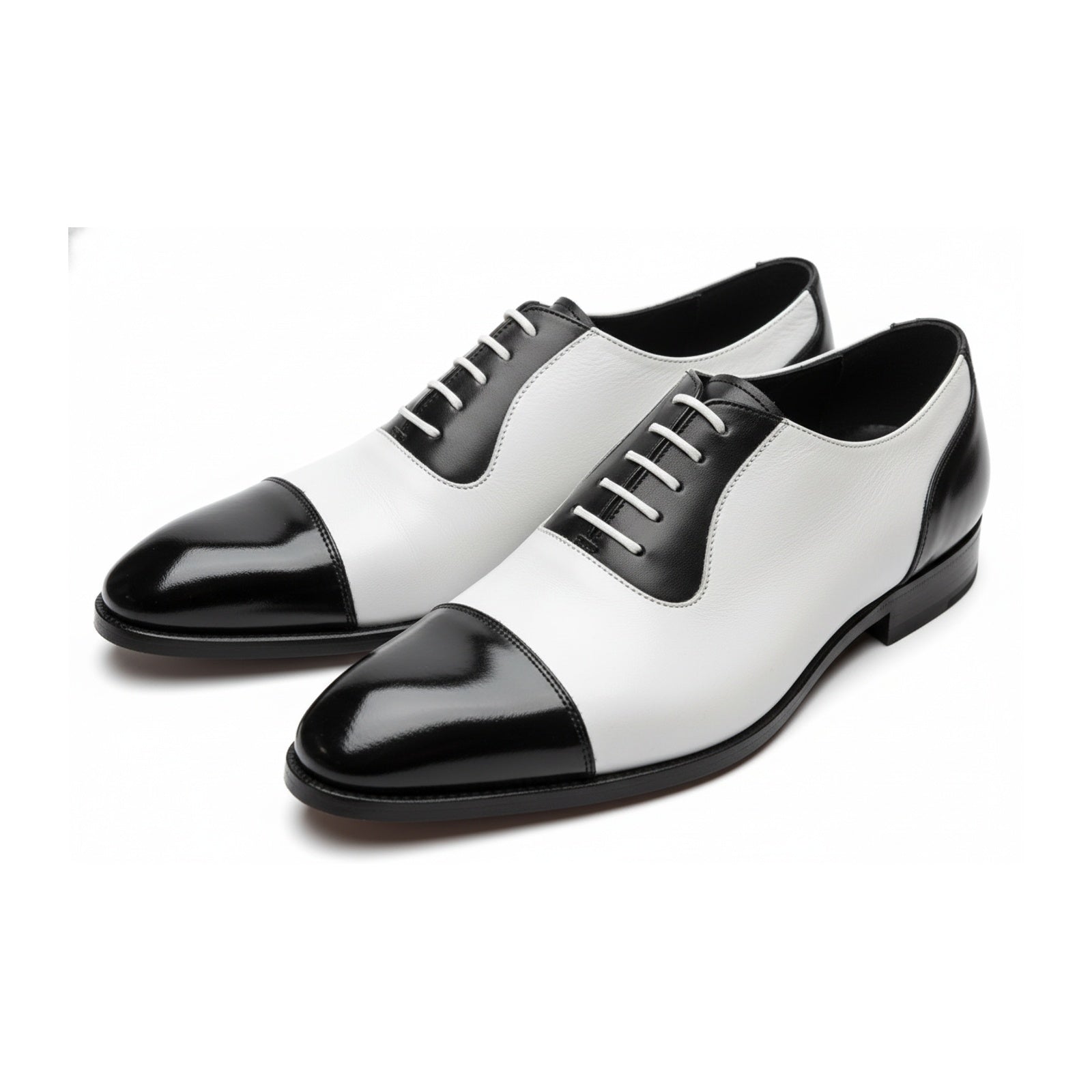 Men's Black and White Spectator Dress Shoes - three-quarter-view