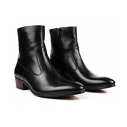 Men's Black Ankle Leather Boots with Side Zipper - three-quarter-view