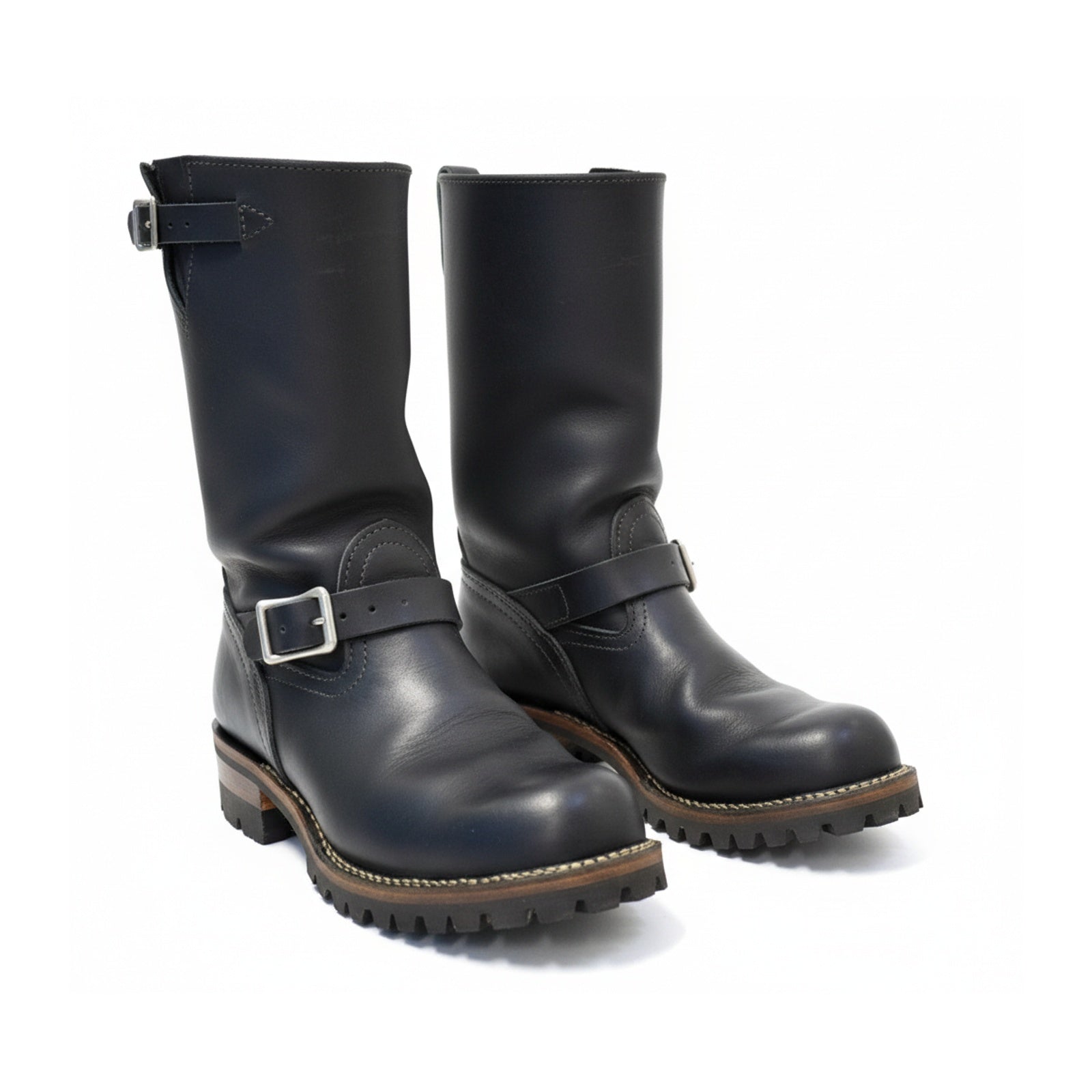 Men's Black Biker Leather Boots - three-quarter-view