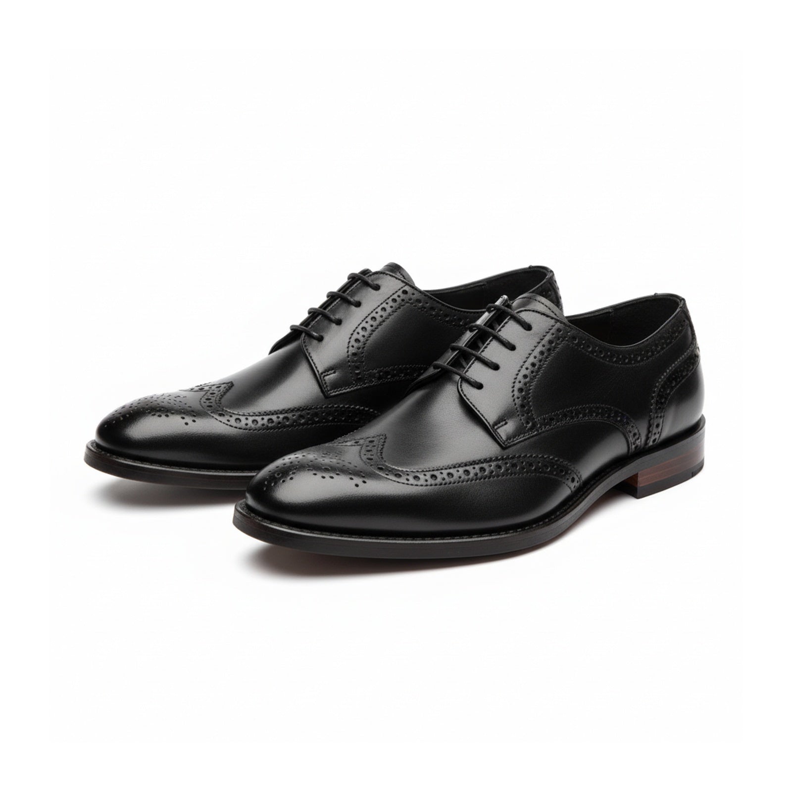 three-quarter-view - Men's Black & Brown Leather Wingtip Dress Shoes