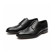 three-quarter-view - Men's Black & Brown Leather Wingtip Dress Shoes