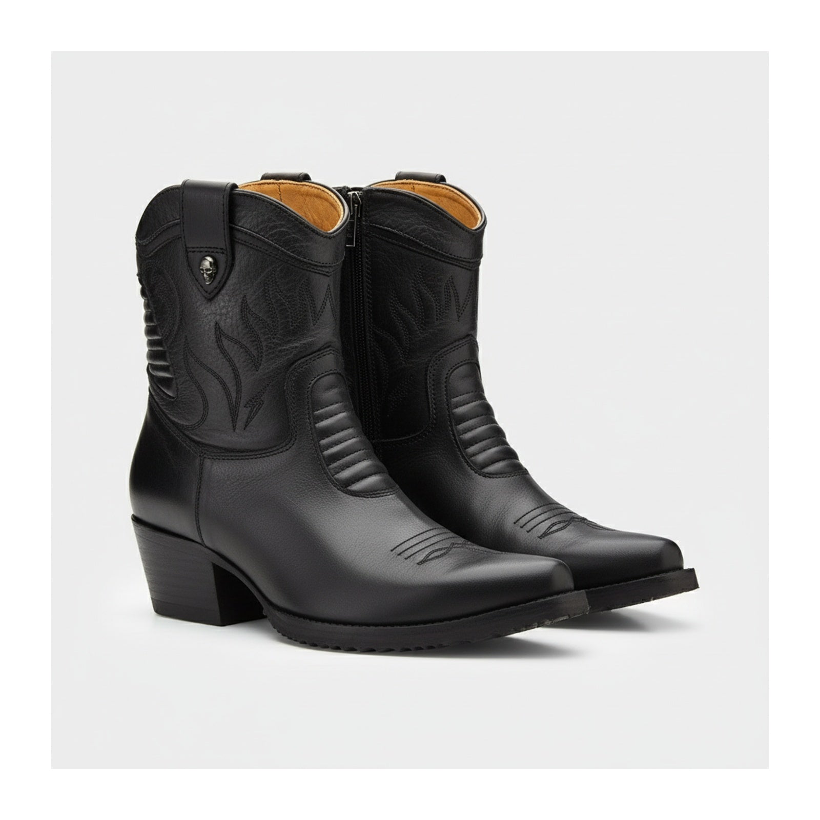 three-quarter-view - Men's Black Calf Leather Ankle Boots