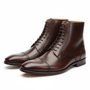 Men's Black Cap Toe Ankle Leather Lace-up Boots - three-quarter-view