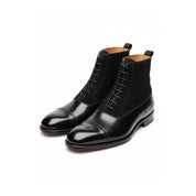 Men's Black Cap Toe Lace-Up Ankle Boots - three-quarter-view