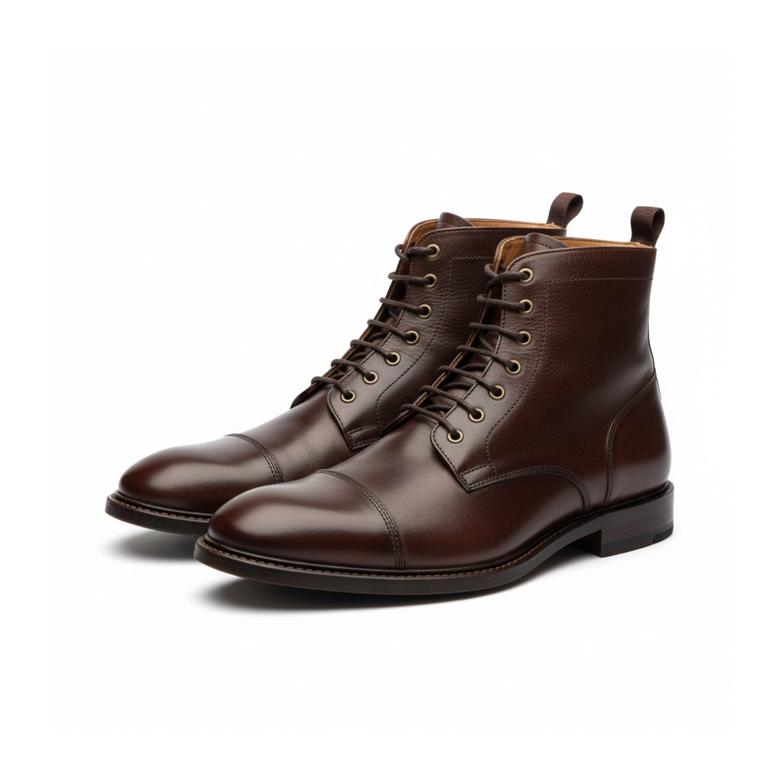 three-quarter-view - Men's Black Cap-Toe Leather Ankle Boots