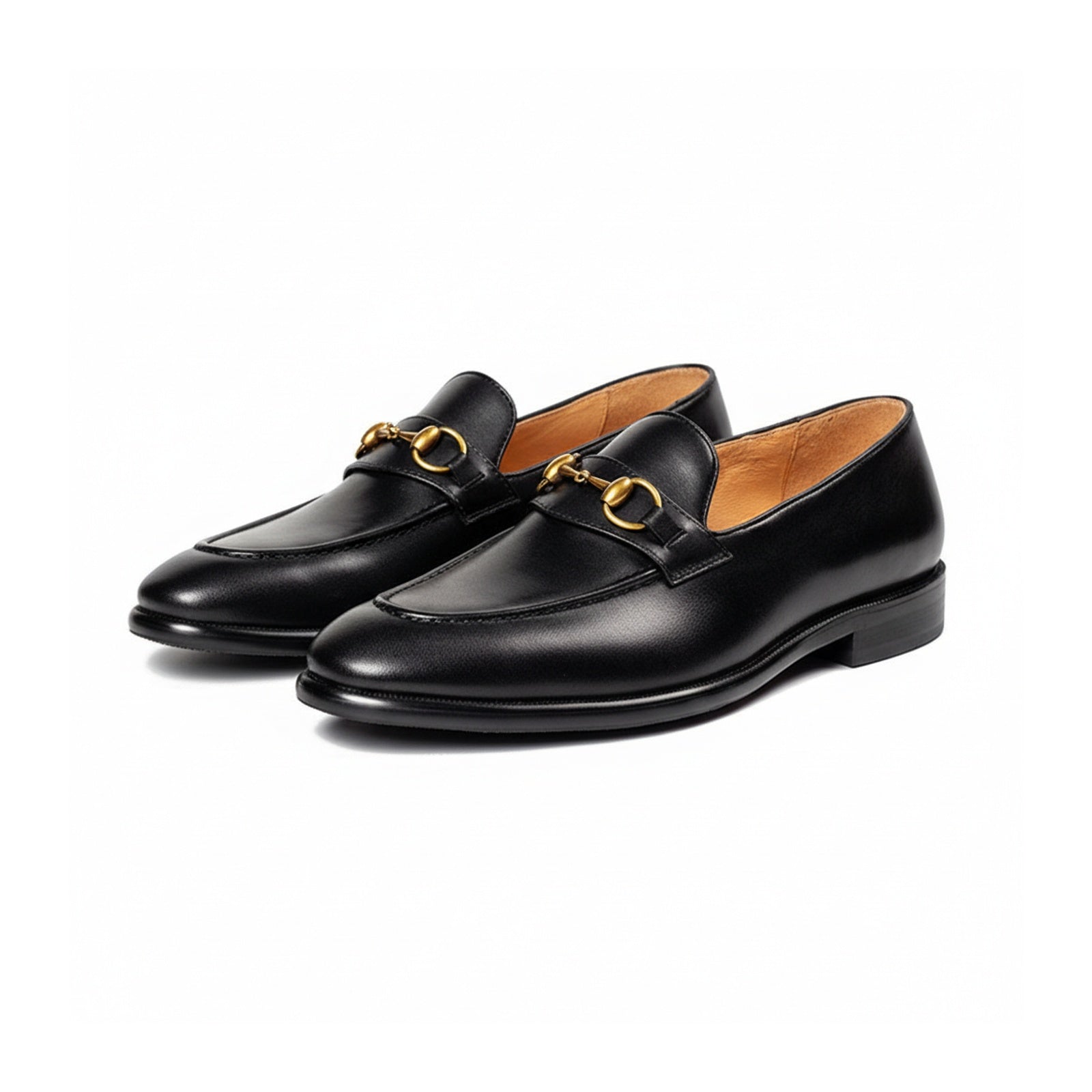 three-quarter-view - Men's Black Cow Leather Casual Loafers