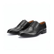 three-quarter-view - Men's Black Cow Leather Wingtip Brogues Dress Shoes