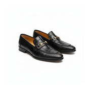 three-quarter-view - Men's Black Crocodile Leather Moccasin Loafers