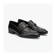 three-quarter-view - Men's Black Crocodile Leather Moccasins