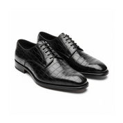 three-quarter-view - Men's Black Crocodile Patterned Leather Oxfords