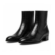 three-quarter-view - Men's Black Crocodile Zipper Leather Boots