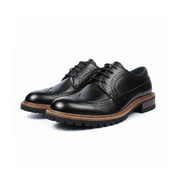 three-quarter-view - Men's Black Genuine Leather Brogue Dress Shoes