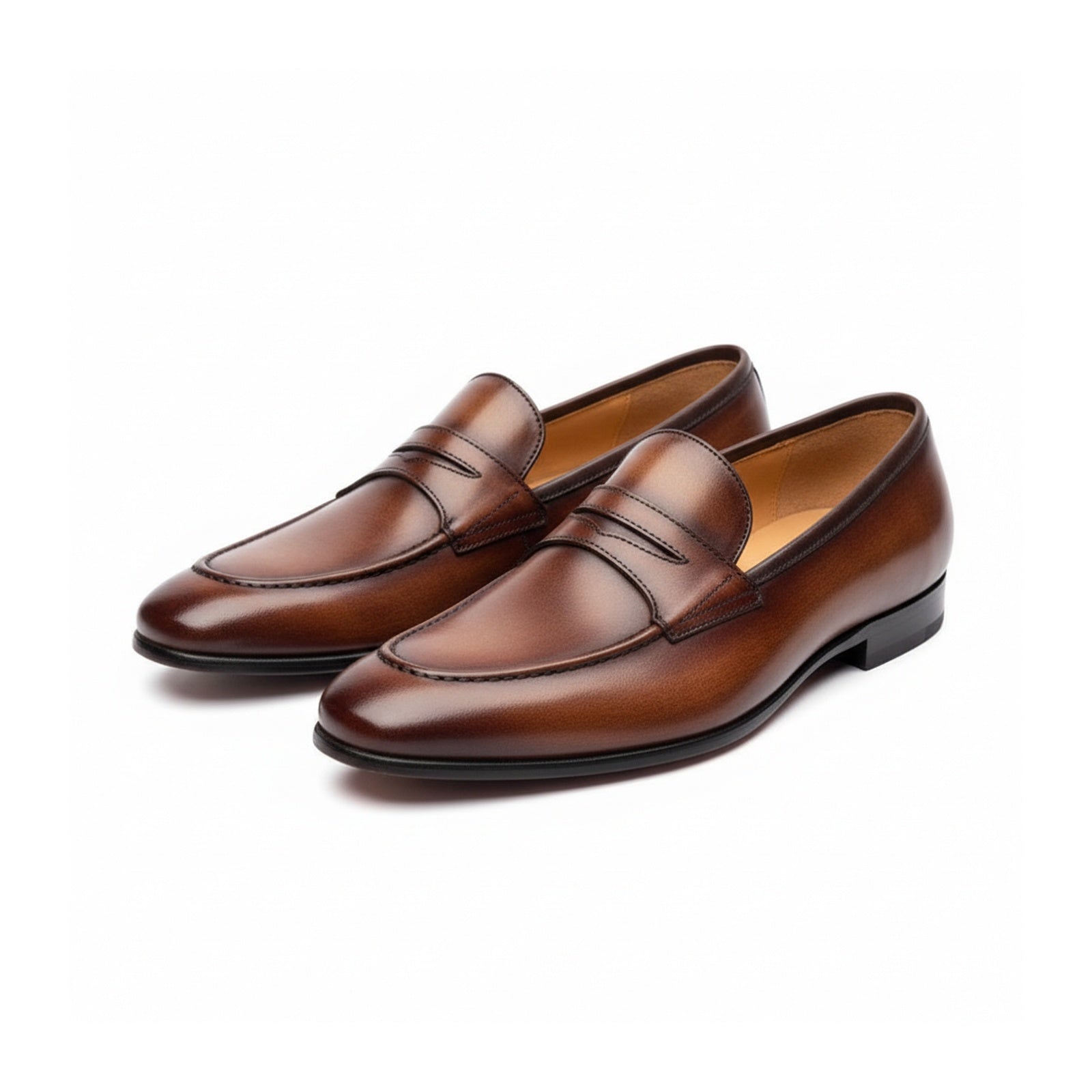 three-quarter-view - Men's Black Genuine Leather Formal Penny Loafer Shoes