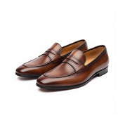 three-quarter-view - Men's Black Genuine Leather Formal Penny Loafer Shoes