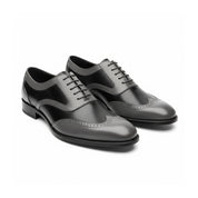 three-quarter-view - Men's Black & Gray Leather Wingtip Formal Shoes