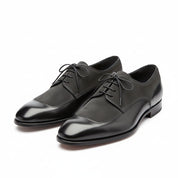 Men's Black Gray Moccasin Business Shoes, Real Leather Suede - three-quarter-view
