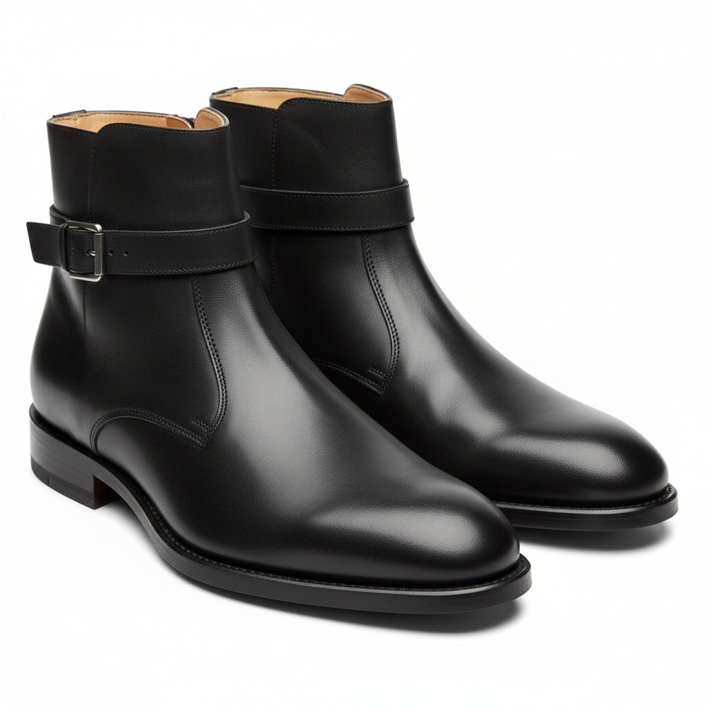 Men's Black Handmade Jodhpurs Ankle Boots - three-quarter-view