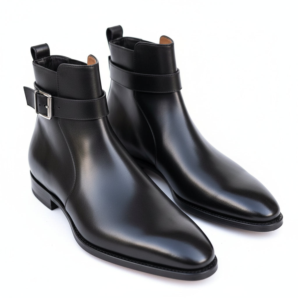 Men's Black High Ankle Leather Boots - three-quarter-view