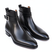 Men's Black High Ankle Leather Boots - three-quarter-view