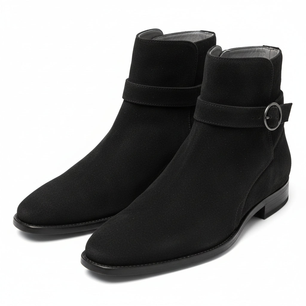 Men's Black Jodhpurs Ankle High Suede Boots - three-quarter-view