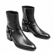 Men's Black Leather Ankle Boots with Side Zipper - three-quarter-view