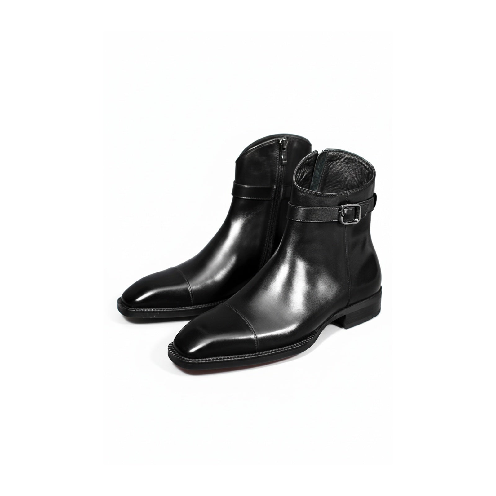 three-quarter-view - Men's Black Leather Ankle Boots