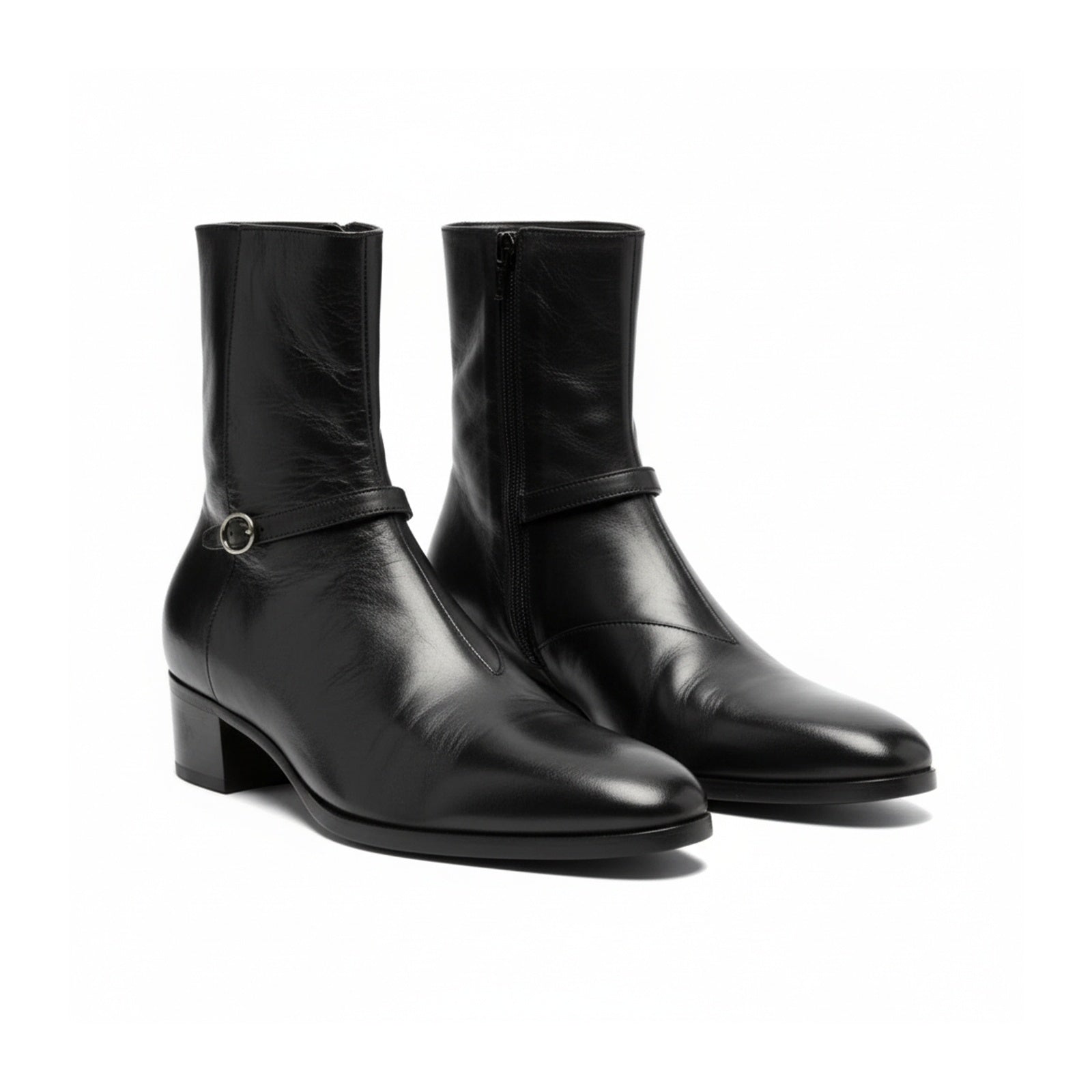 three-quarter-view - Men's Black Leather Ankle Boots