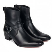 Men's Black Leather Ankle Designer Boots - three-quarter-view