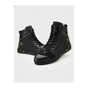 three-quarter-view - Men's Black Leather Biker Boots