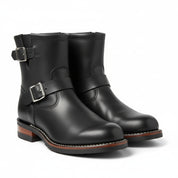 Men's Black Leather Biker Rider Boots - three-quarter-view