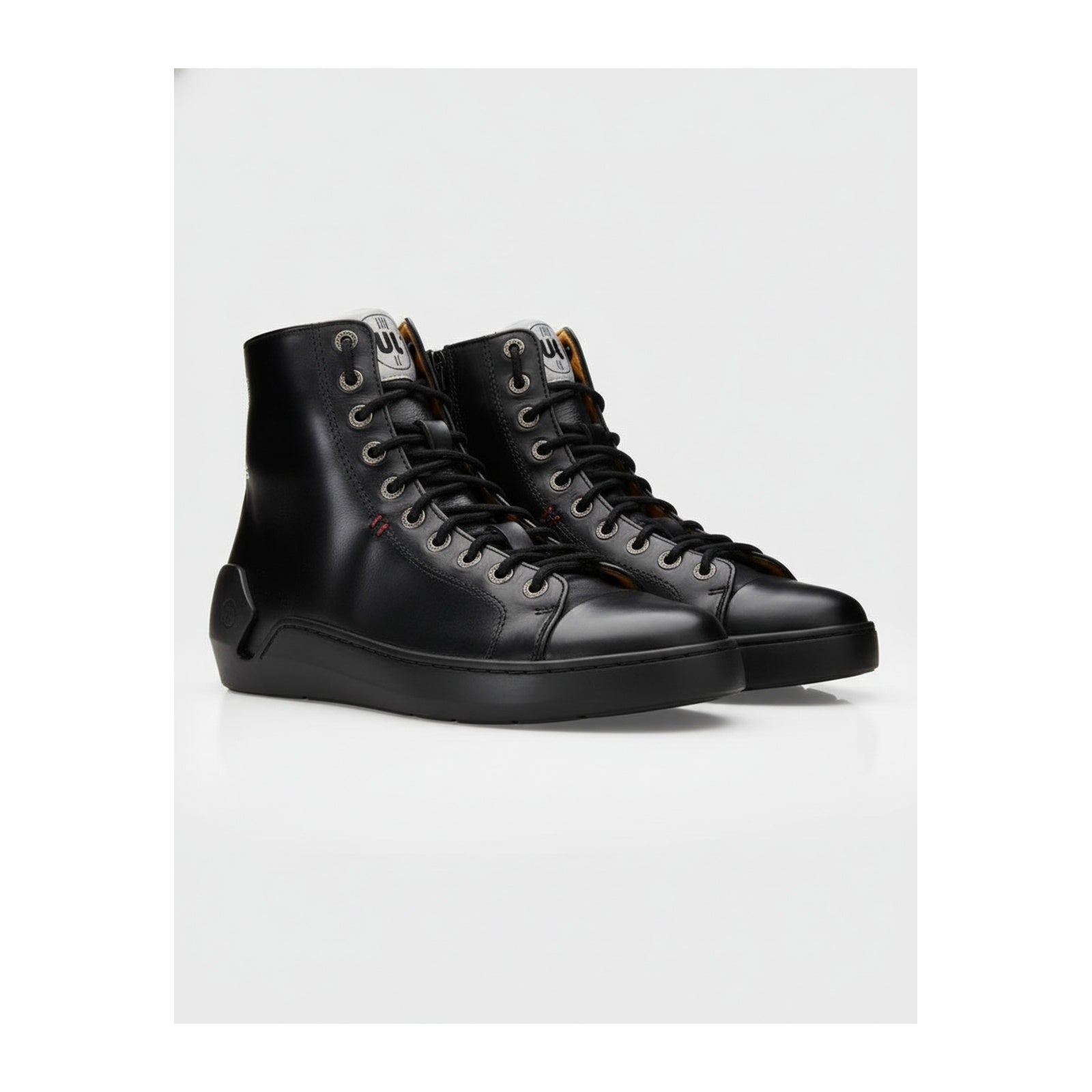 three-quarter-view - Men's Black Leather Biker Sneakers