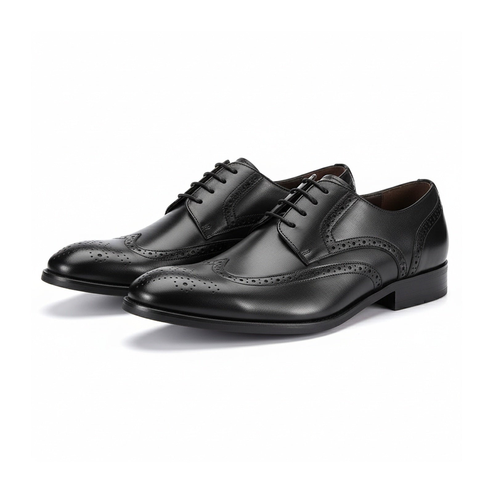 three-quarter-view - Men's Black Leather Brogue Dress Shoes
