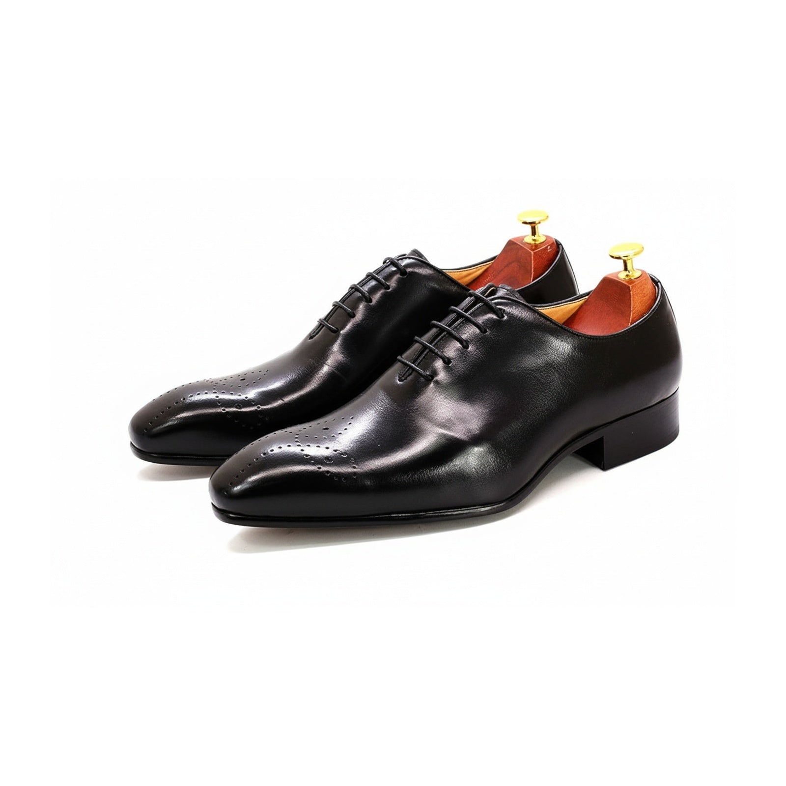 three-quarter-view - Men's Black Leather Brogue Dress Shoes