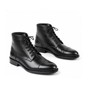 three-quarter-view - Men's Black Leather Cap Toe Ankle Boots
