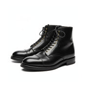 three-quarter-view - Men's Black Leather Cap Toe Boots