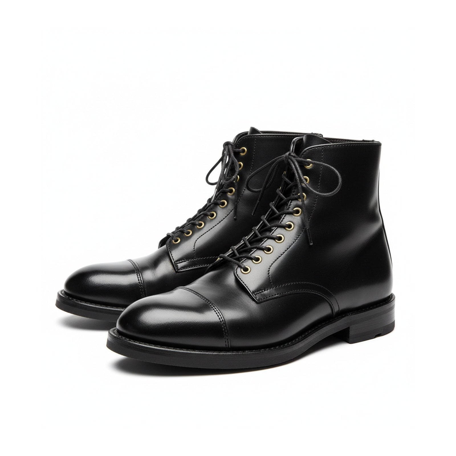 three-quarter-view - Men's Black Leather Cap Toe Boots