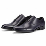 three-quarter-view - Men's Black Leather Cap Toe Dress Shoes