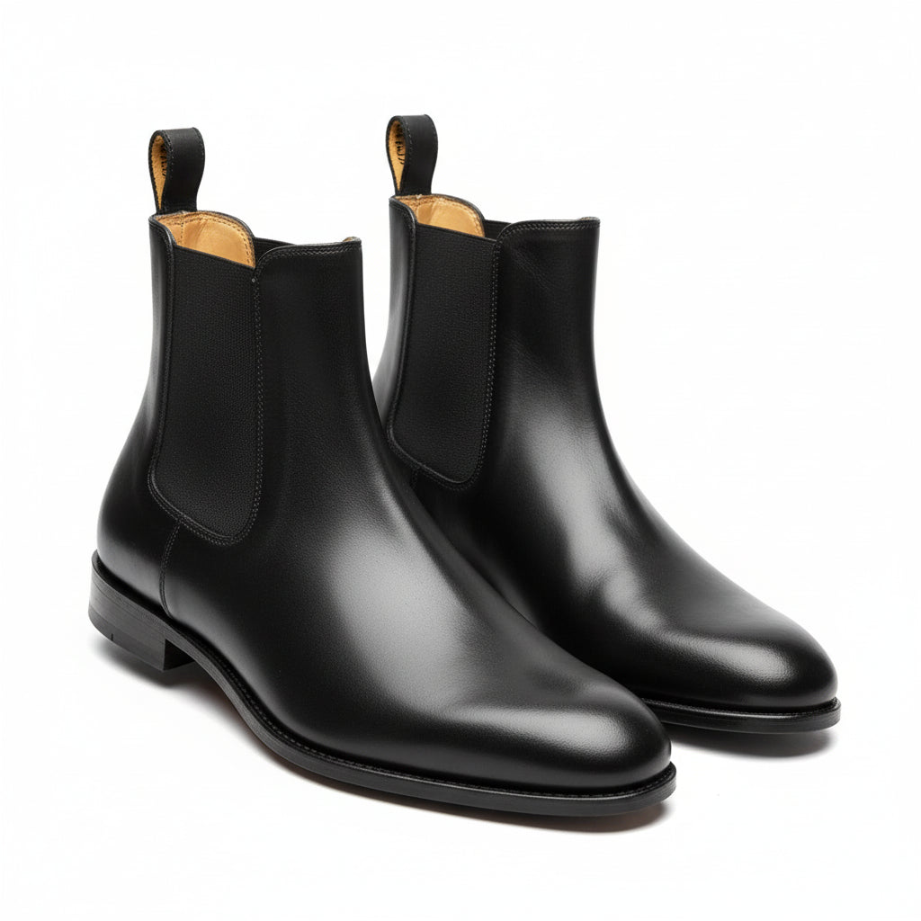 three-quarter-view - Men's Black Leather Chelsea Ankle Boots