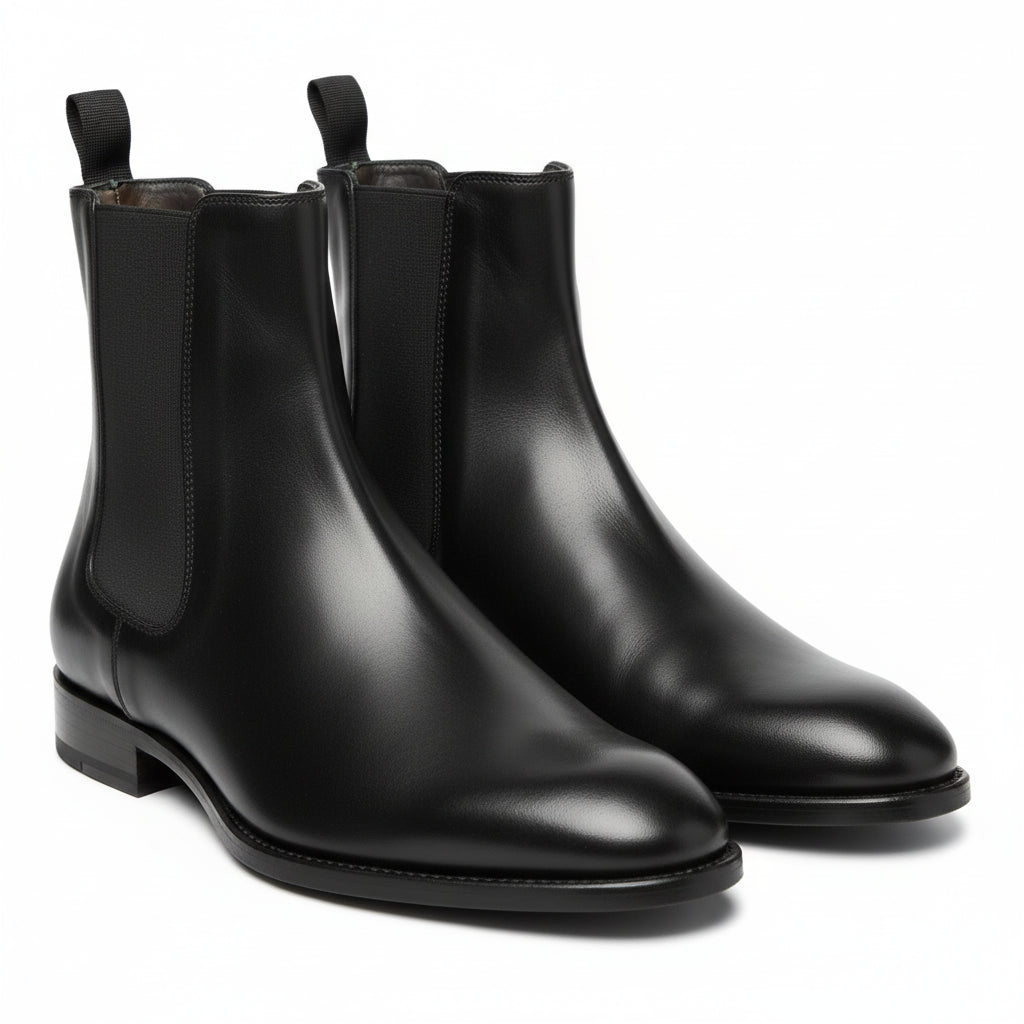 three-quarter-view - Men's Black Leather Chelsea Boots Ankle Style