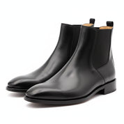Men's Black Leather Chelsea Boots, Formal Ankle Boots - three-quarter-view
