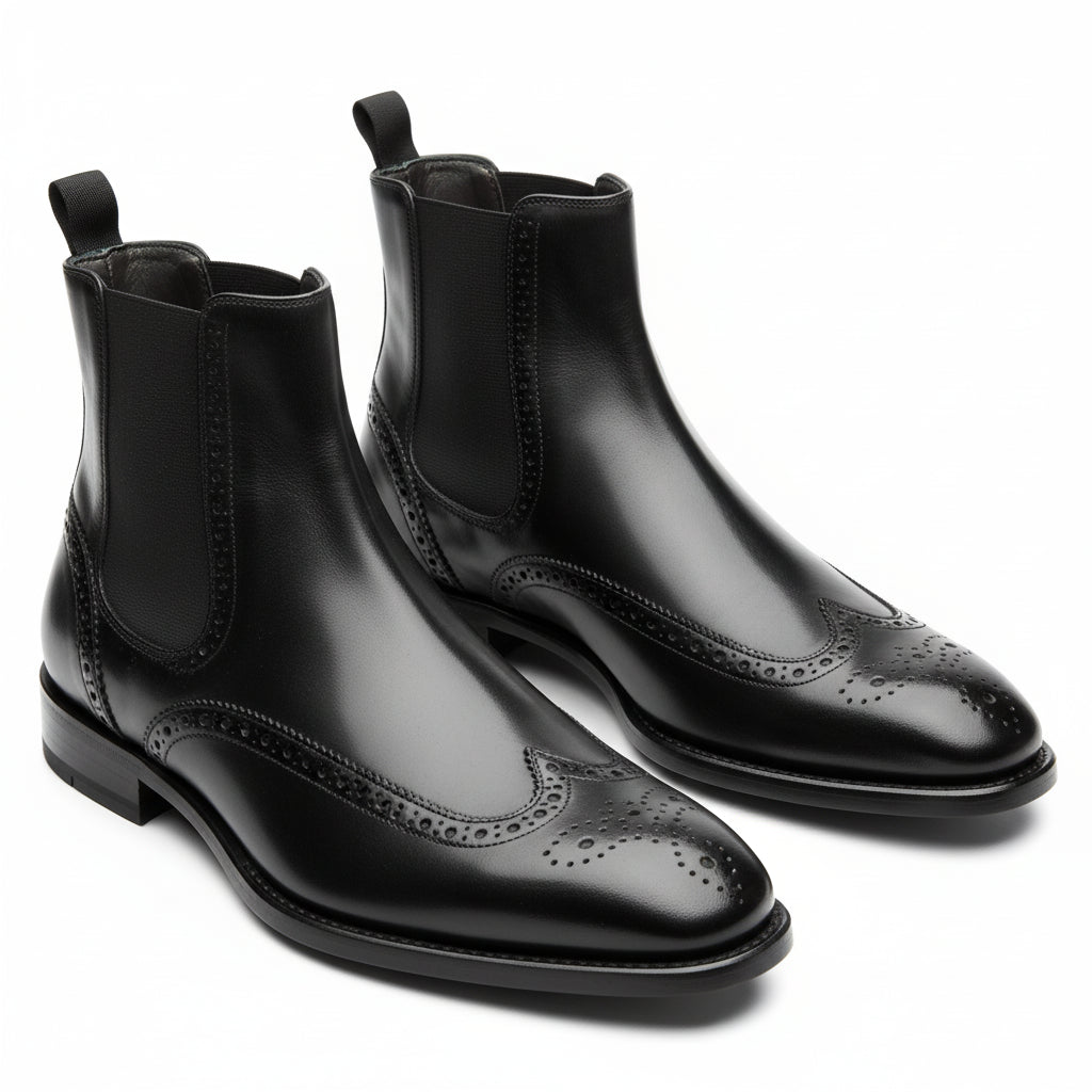 three-quarter-view - Men's Black Leather Chelsea Boots