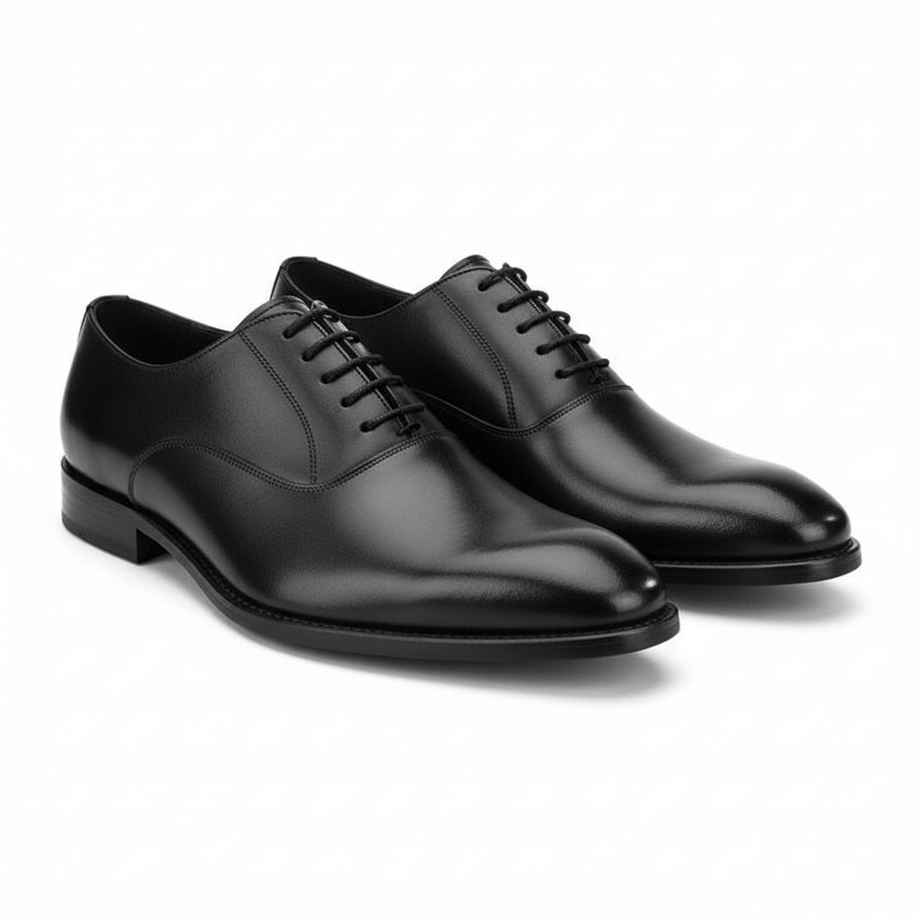 three-quarter-view - Men's Black Leather Derby Dress Shoes