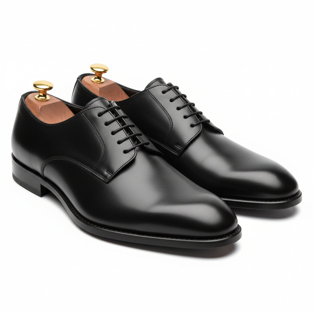 Men's Black Leather Dress Oxfords - three-quarter-view