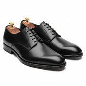 Men's Black Leather Dress Oxfords - three-quarter-view