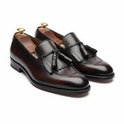 three-quarter-view - Men's Black Leather Fringe Moccasins