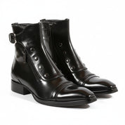 three-quarter-view - Men's Black Leather High Ankle Boots with Side Button & Zipper